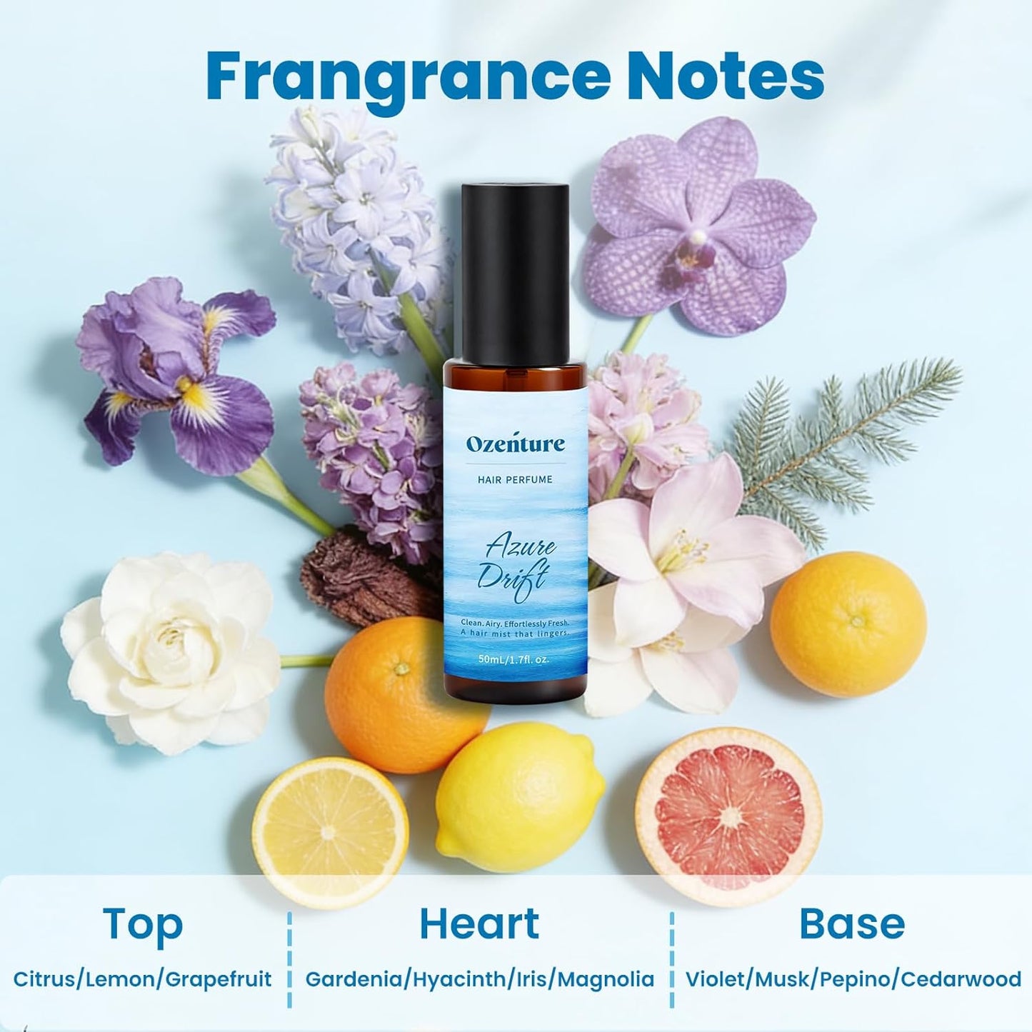 Hair Perfume for Women - Fresh Citrus Floral Mist | Lightweight Ocean Breeze Fragrance for Hair & Body, 1.7 oz