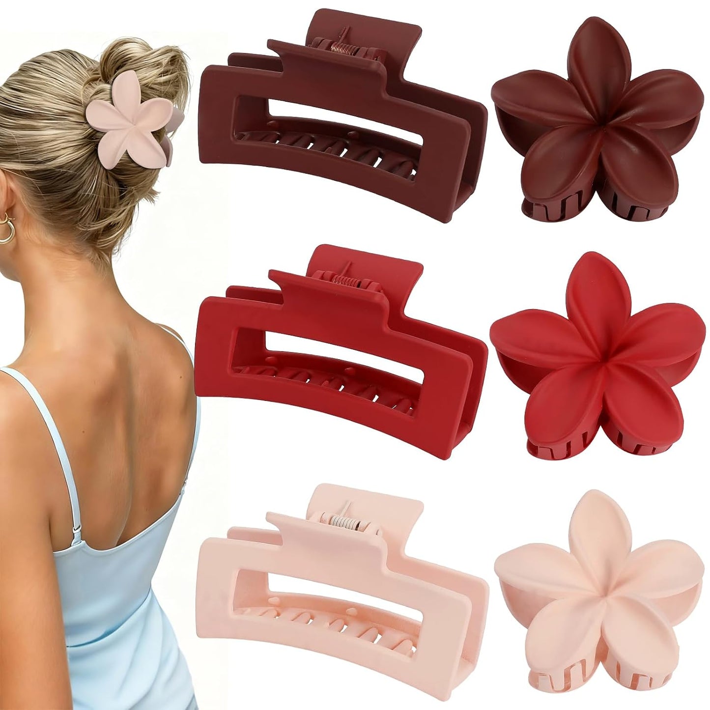 Flower Hair Clips - 6 PCS Hawaiian Hibiscus & Plumeria Claw Clips for Thick or Thin Hair | Stylish Accessories for Women