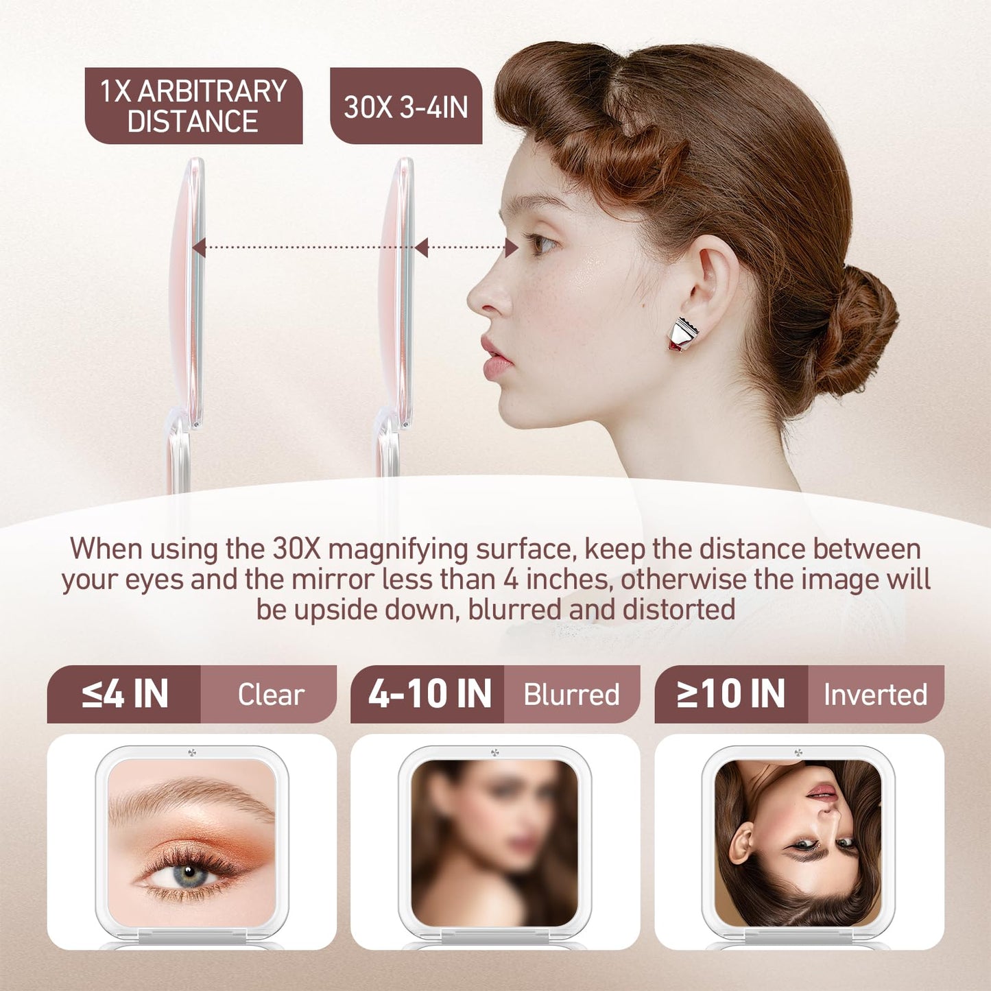 MOMOKUBA 30X Magnifying Mirror, Compact Travel Mirror for Purse & Pocket, Double-Sided Makeup Mirror with Tweezers, Portable Mirror for Eyebrow Plucking, Daily Beauty and Travel Essentials, Rose
