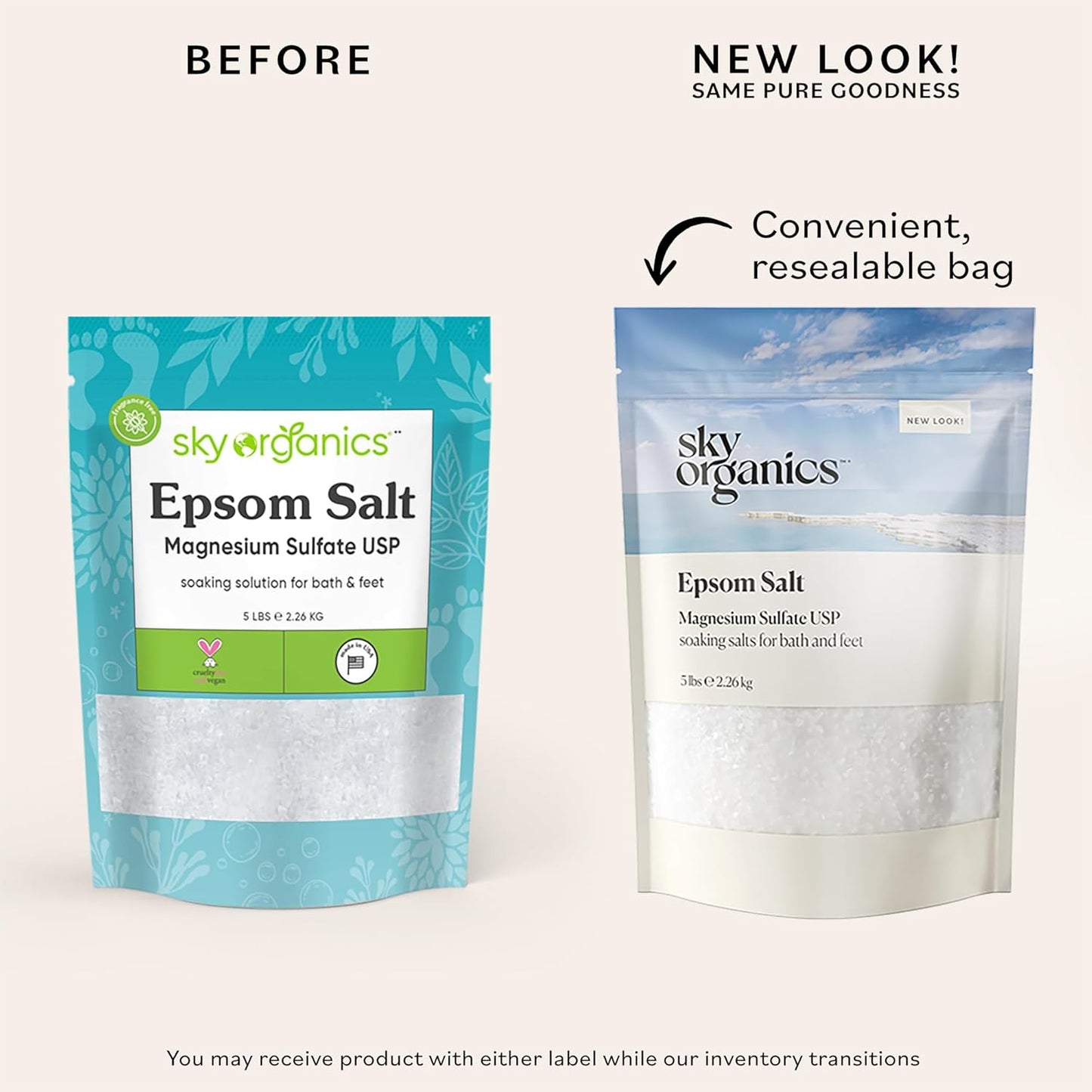 Epsom Salt Bath Soak - 100% Pure Magnesium Sulfate USP - Unscented 5 lbs Resealable Bag | Natural Vegan Self-Care