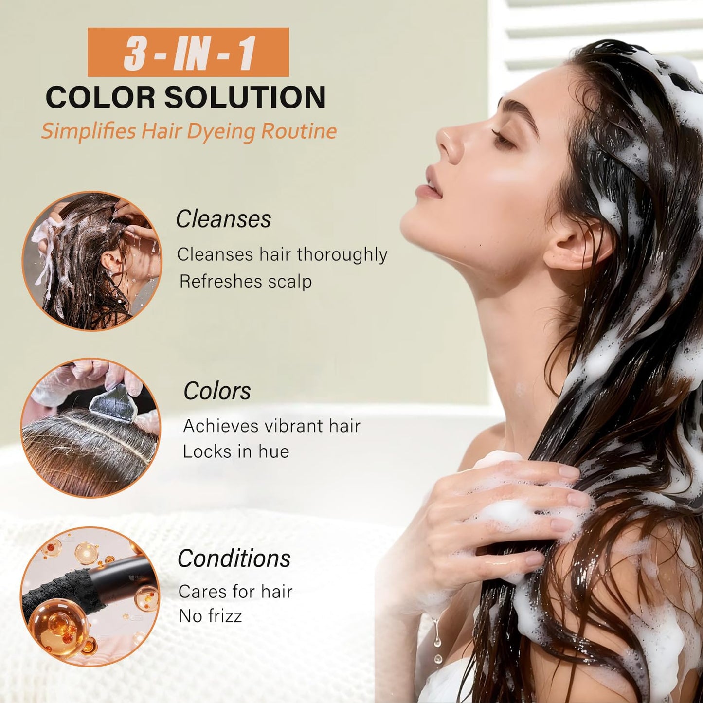 Light Brown Hair Dye Shampoo for Women Men, Herbal 3-in-1 Hair Color Shampoo, Semi-Permanent Brown Hair Dye, Shampoo Para Pintar El Cabello, Colors Hair in Minutes, Easy to Use at Home -16.90 Fl Oz