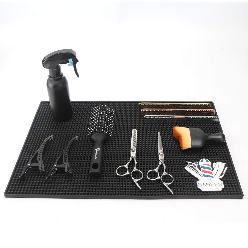 Barber Mat for Clippers, Segbeauty Nonslip Barbershop Counter Mat 11.8x17.7inches, PVC Black Flexible Thick Table Mat Work Station Organizer Pad for Scissors, Trimmers, Clippers, Hairpins, Combs