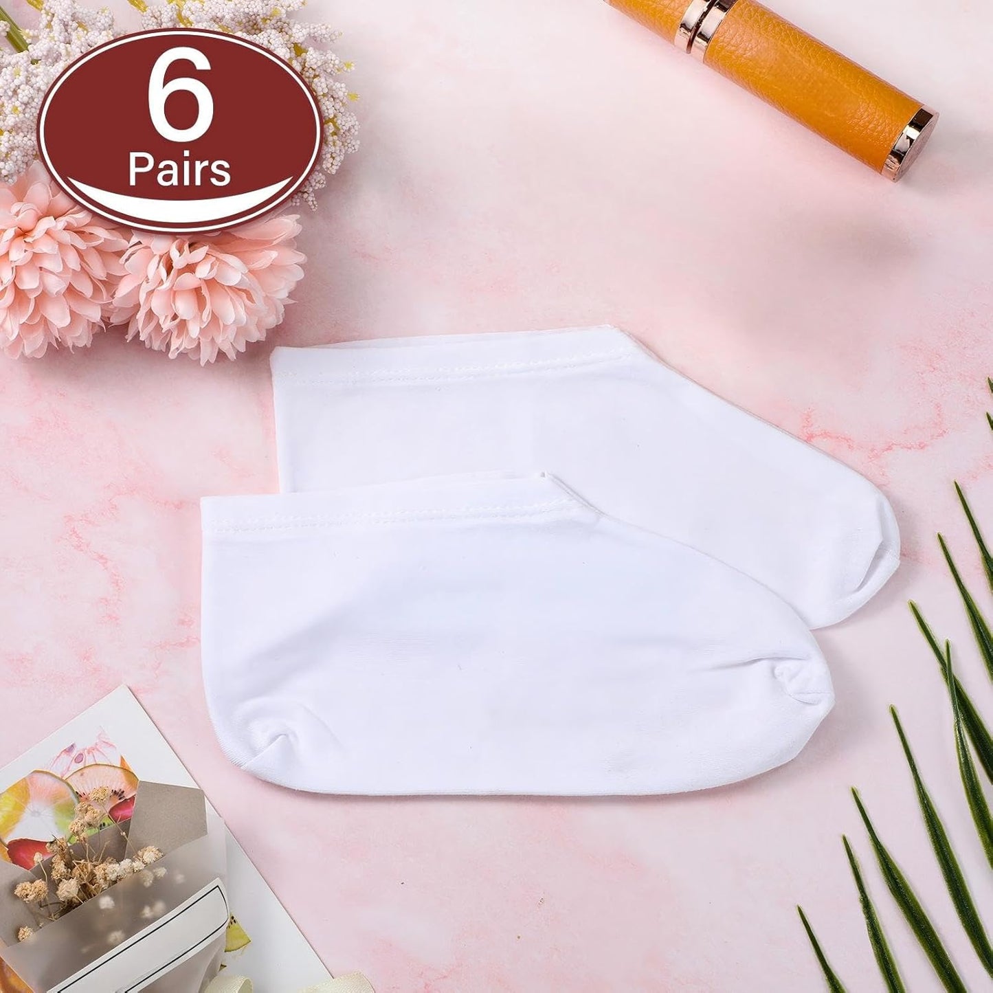 Moisturizing Spa Socks for Dry Feet - 6 Pairs Cotton Cosmetic Socks | Unisex, White