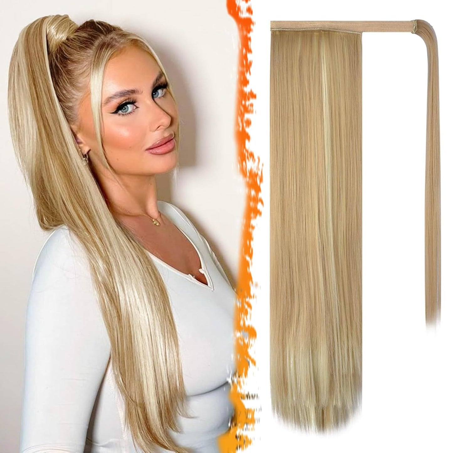 Dark Brown Straight Wrap Ponytail Extension - 24 Inch Clip-In Hairpiece for Black Women | Synthetic Hair