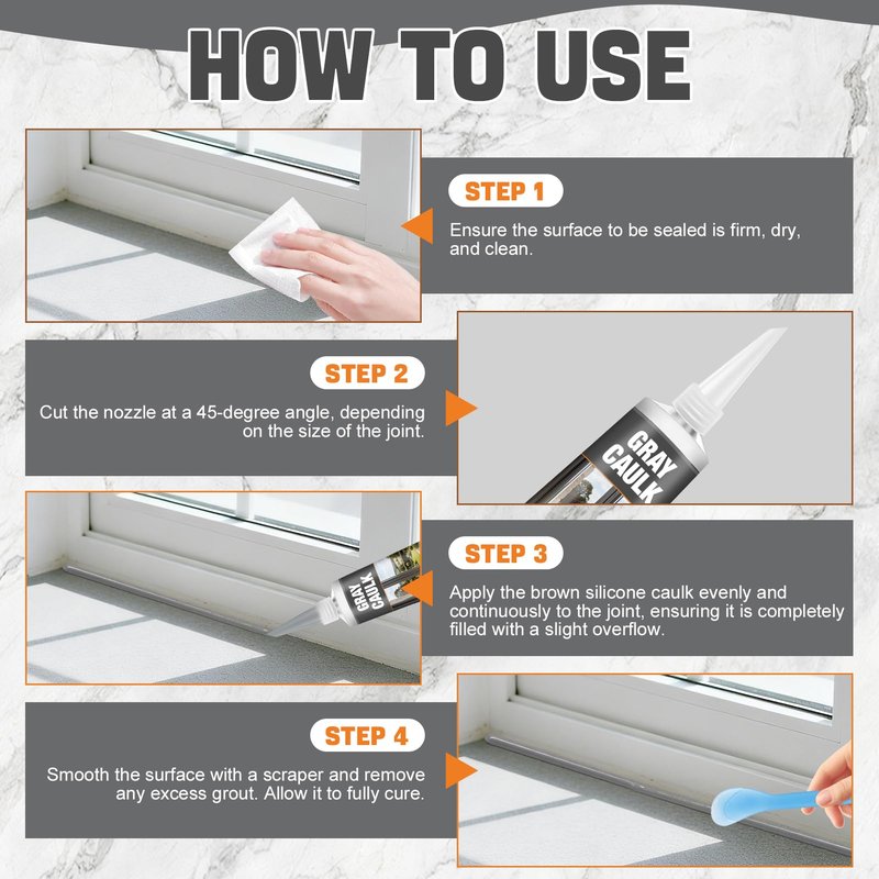 kuailaya Gray Caulk, Gray Silicone Caulk Grey Caulk Grey Caulking Waterproof Strong Elastic Adhesive Durable Excellent Sealing Ability for Bathrooms Kitchen Sinks Doors and Windows, 100ml