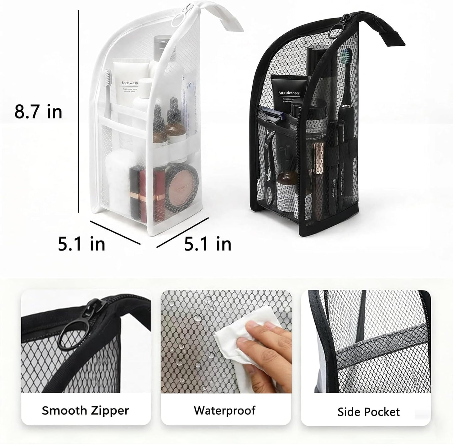 Portable Standing Toiletry Bag - Travel Cosmetic Pouch Set | Clear Makeup Bags (2 Pieces)