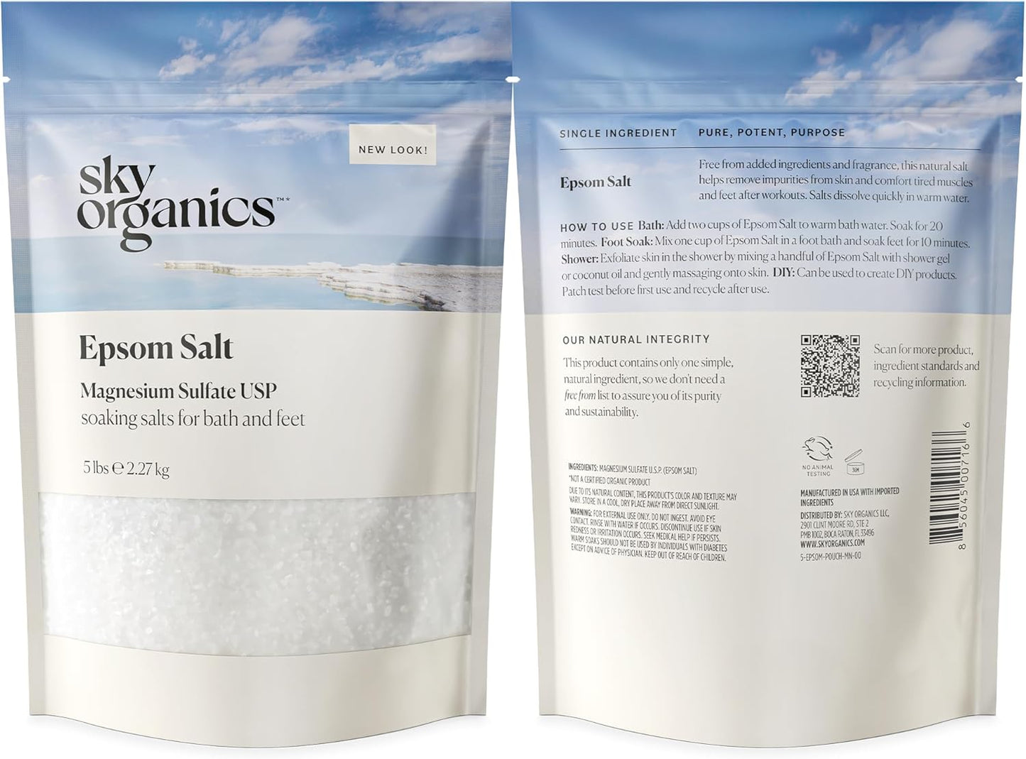 Epsom Salt Bath Soak - 100% Pure Magnesium Sulfate USP - Unscented 5 lbs Resealable Bag | Natural Vegan Self-Care