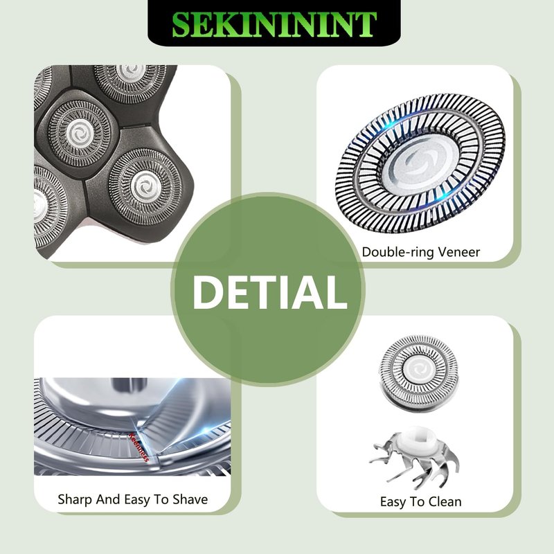 SEKINININT Newly Upgraded Replacement Heads for Skull Shaver Pitbull Platinum Pro Butterfly Kiss and Palm Hypo-Allergenic Electric Razors(5D Silver) SK5