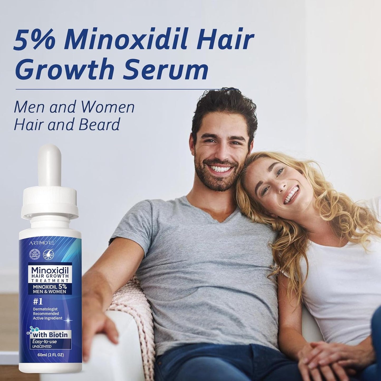 Minoxidil Hair Growth Serum for Women & Men - Advanced 5% Formula for Thicker, Fuller Hair | 4 FL OZ, 2 Dropper Bottles