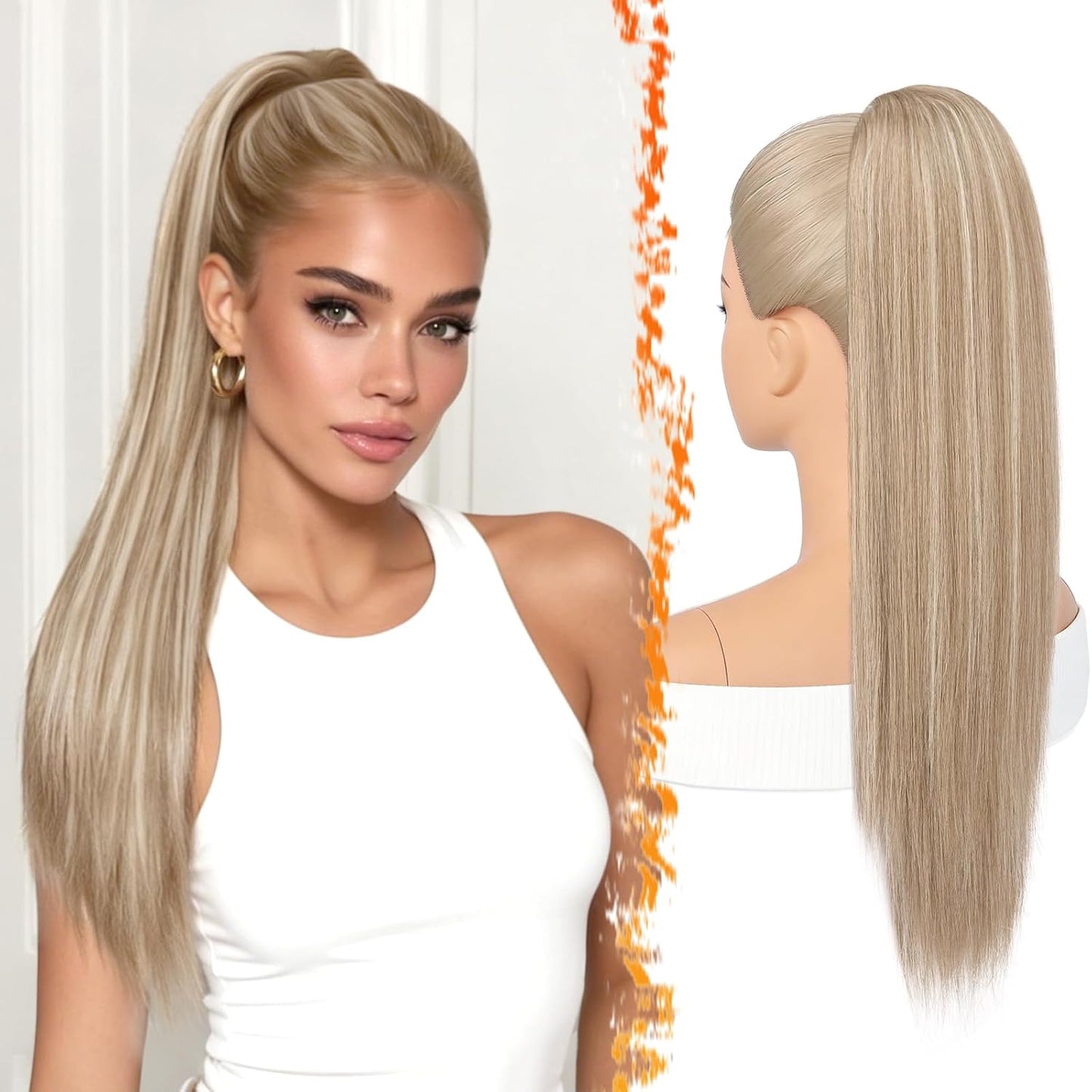 Platinum Blonde Straight Ponytail Extension - 16 Inch Soft Synthetic Hairpiece for Daily & Party Use