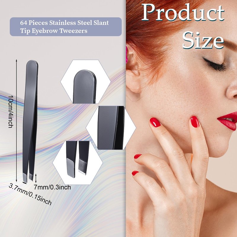 64 Pieces Eyebrow Tweezers Bulk for Women Men, Precision Stainless Steel Slanted Tweezers Mini Tweezer for Brow, Facial Hair & Ingrown Hair Removal, Plucking Blackhead