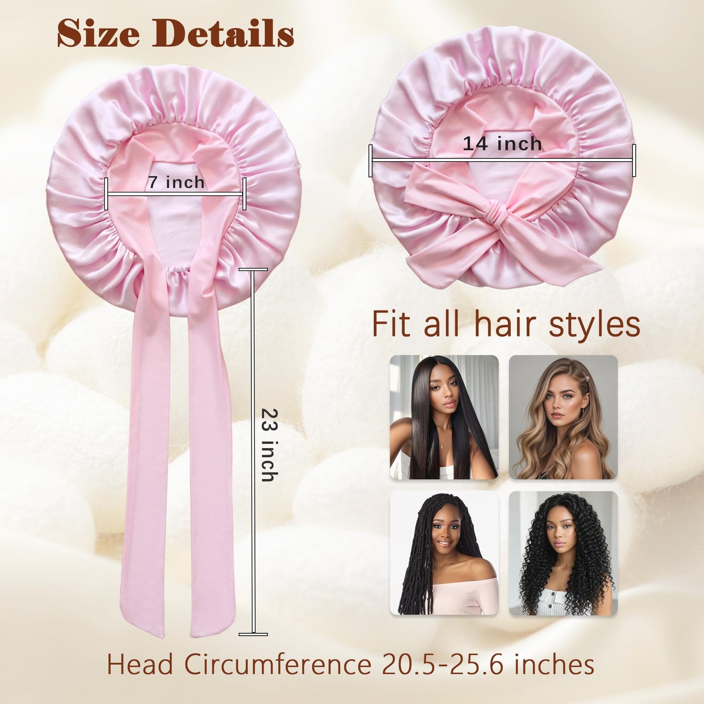 100% Mulberry Silk Bonnet for Sleeping Women, Pure Real Silk Hair Bonnets with Tie, Double Layer Sleep Cap for Curly Hair