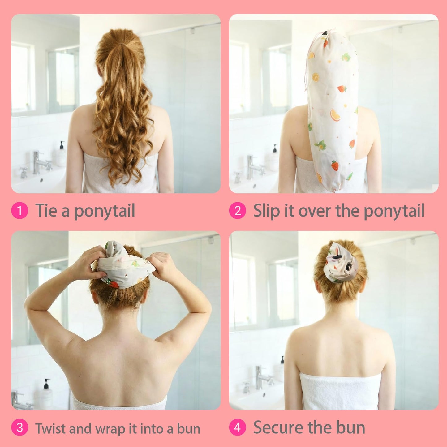Crown Washing Shower Cap Ponytail, Waterproof Hair Sleeve for Long Hair, Reusable Adjustable Shower Caps for Women Hair Wash Waterproof Ponytail Bathing Hat (3, Beige)