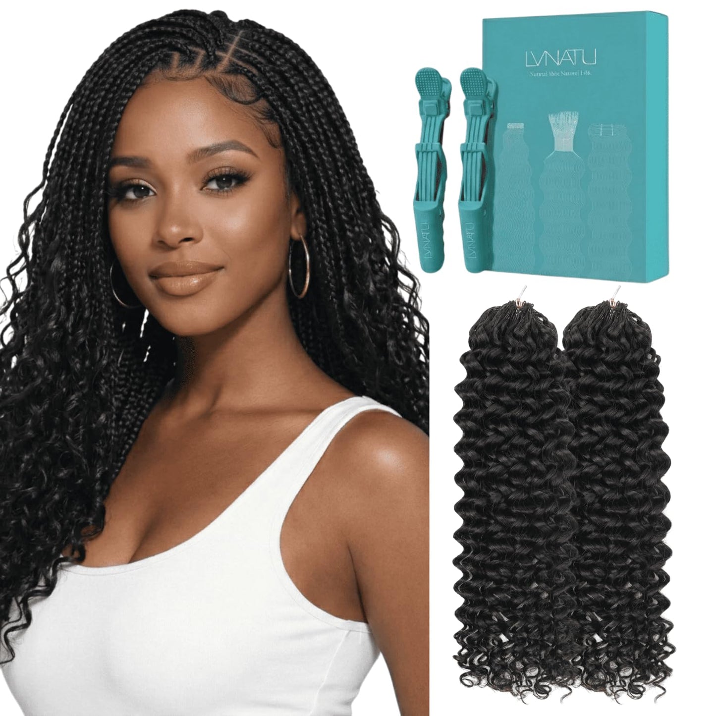 Feather Crochet Water Wave Hair Extensions - 100% Remy Human Hair | 20 Inch, 120g, Pre-Looped for Boho Braids