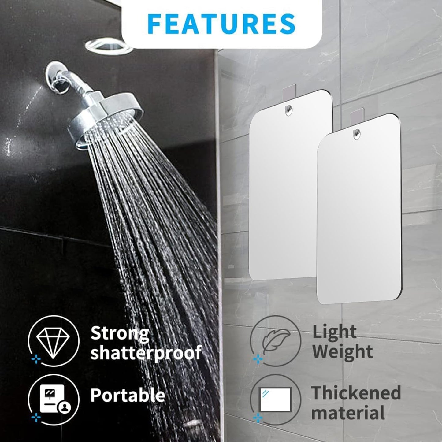 JEIAKONJI 2 Pack Shower Mirror for Shaving, Shower Mirror for Shaving Men(Lager 10.7 x 8 Inch); Small Wall Mirrors for Showers, Shatterproof Plexiglass Makeup Mirrior, Travel Camping Showers Mirrors