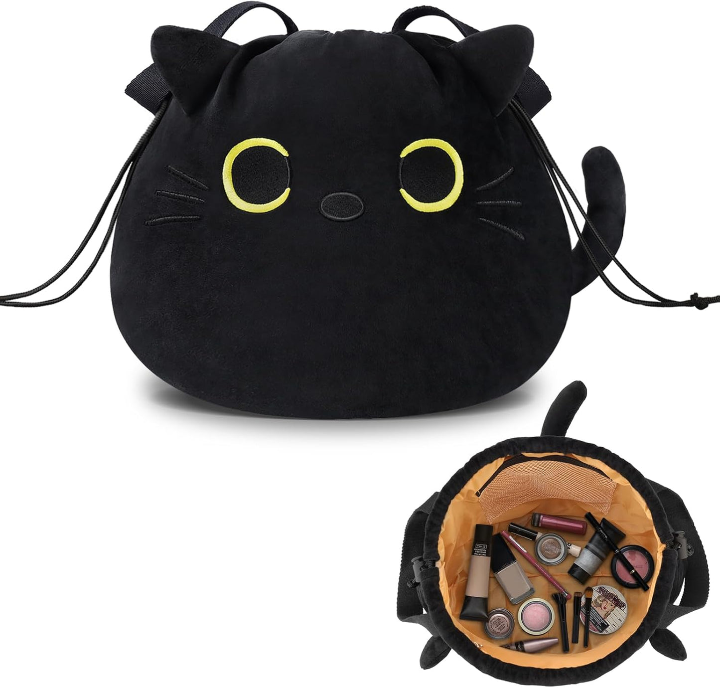 Funny Cat Makeup Bag - Large Capacity Travel Cosmetic Organizer | Perfect Gift for Cat Lovers, Teens & Women - Black