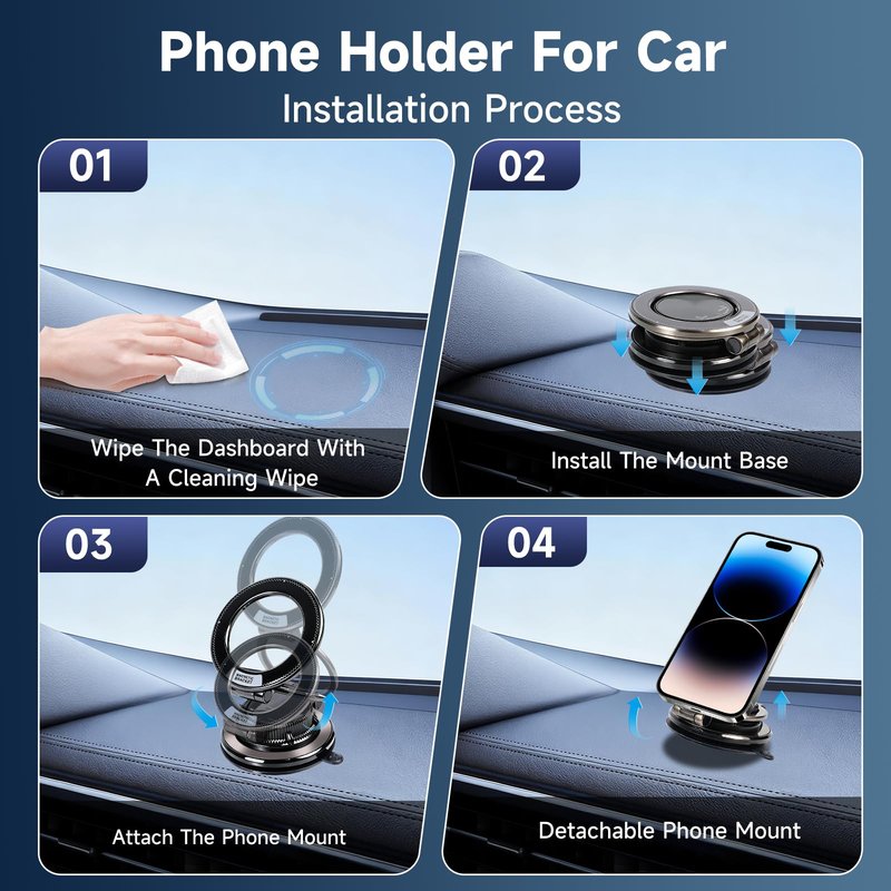CHTXXLSZ Magnetic Car Phone Holder, 360° Adjustable Suction Cup Universal Phone Mount, Multi-Scene for Car Office Gym Home, Compatible with iPhone 17/16 Pro Max & Other Magnetic Phones (Black)