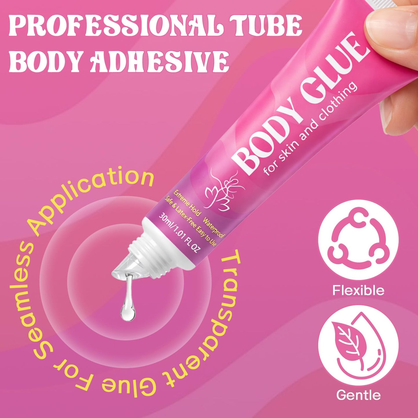 Body Glue for Clothes & Skin, Clear Body Adhesive, Strong Fashion Glue, Sweat Resistant, Water Wash Off For Dancers, Socks, Leotards, Bras, Wigs, Costumes, Hold All-Day 30 ML