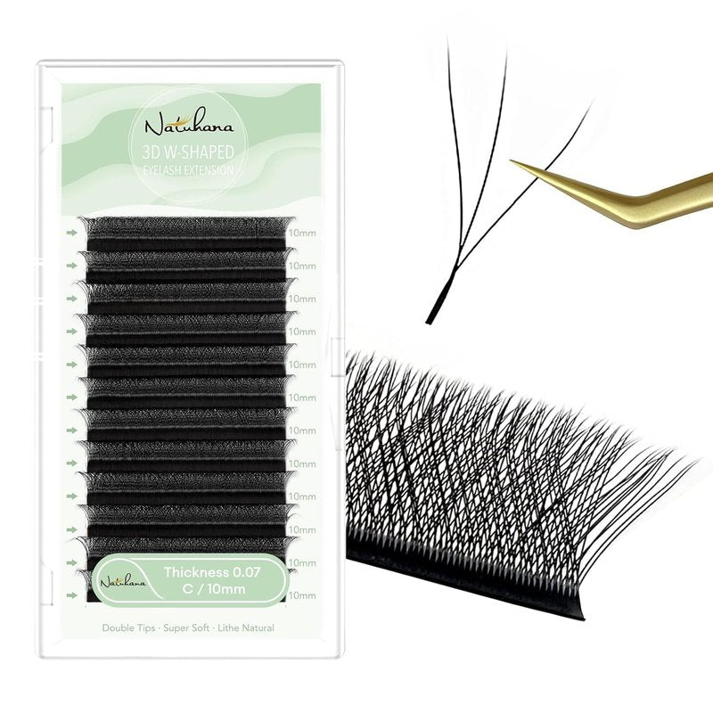 NATUHANA 4D YY Eyelash Extension Colored 0.10mm C Curl 9-15mm Mixed Tray Premade Fan 2D Y Shape Volume Lash 12 Rows Color Lashes (9-15 MIX, Black, 0.10 C)