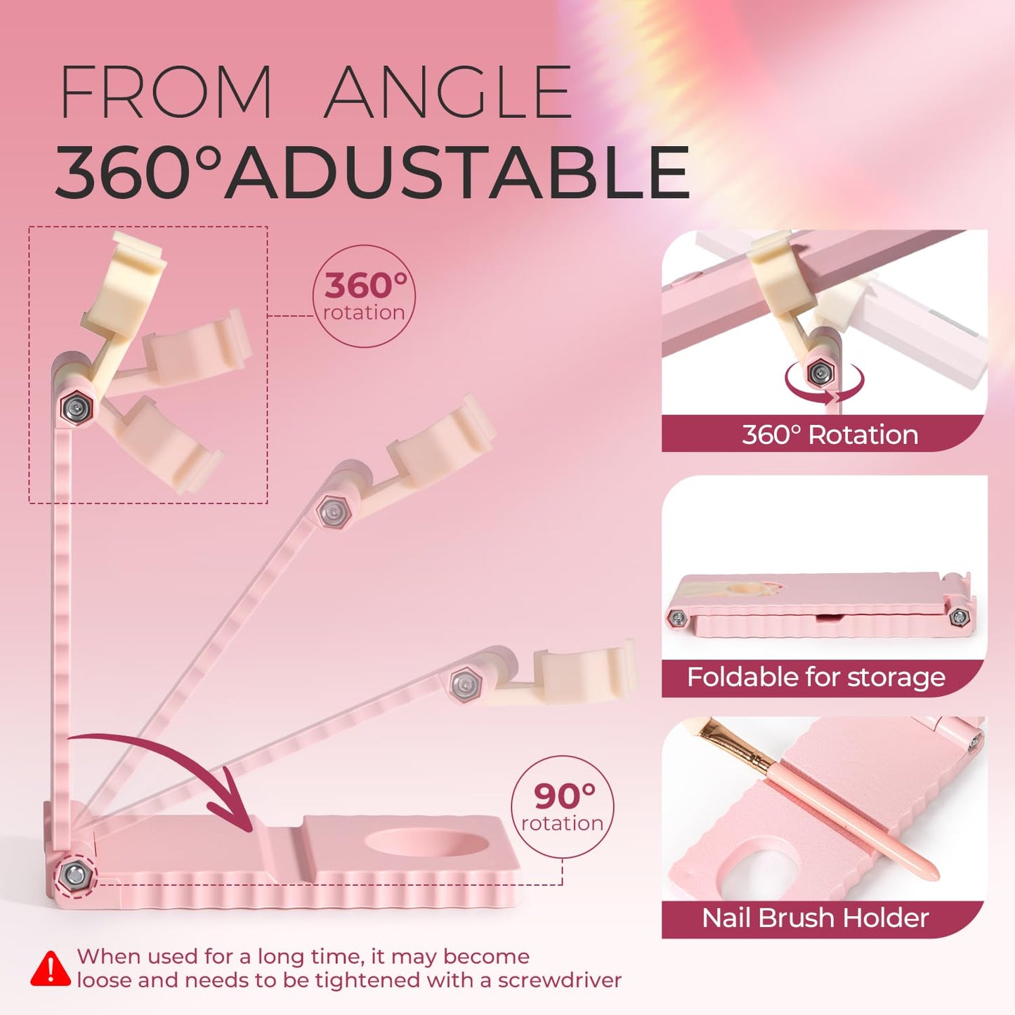 mlogiroa UV Nail Lamp with Stand Foldable, 360°Adjustable Rotation, Portable, Relax Hands,Pink Flash Cure Lamp for Gel Polish Home DIY Salon Women Painting Manicure