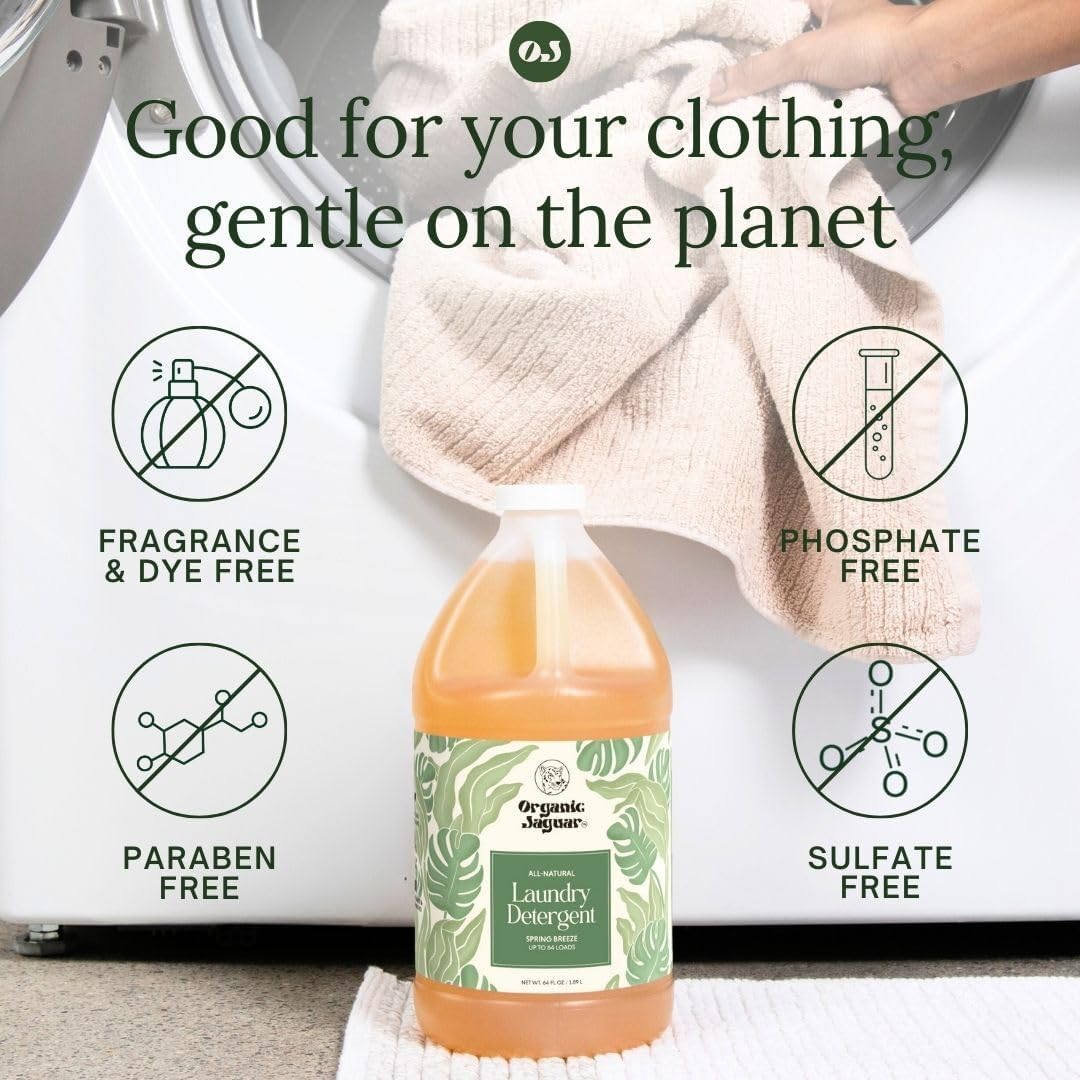 Organic Jaguar Laundry Detergent - Spring Breeze Scent | 64 Loads, 100% Natural Formula with Essential Oils