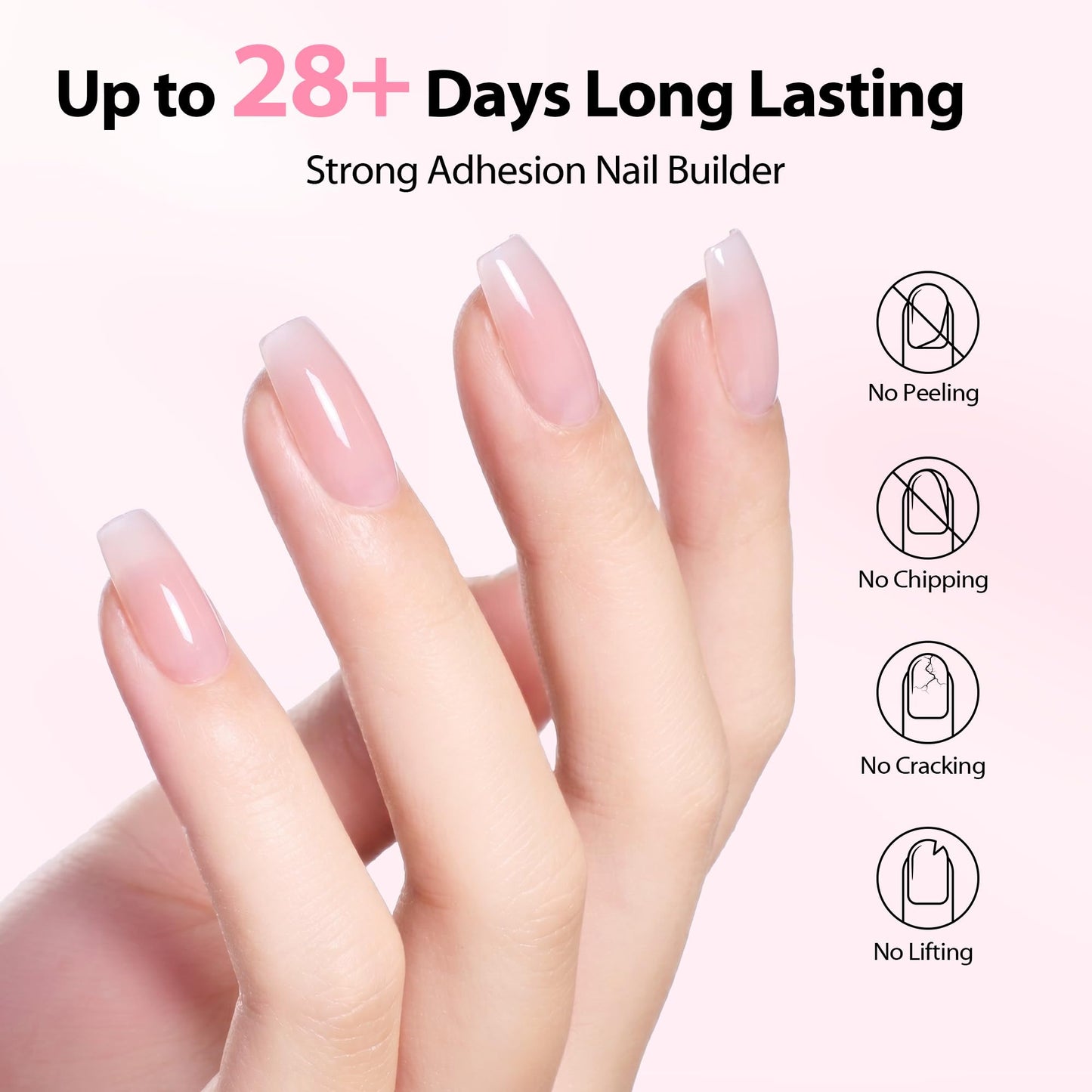 Makartt 8-in-1 Gel Nails Builder: 15ml Nude Pink Builder in a Bottle for Nail Strengthen Rubber Base and Rhinestone Glue, UV Light Cured Gel Builder for Nails - Home User DIY Low Odor
