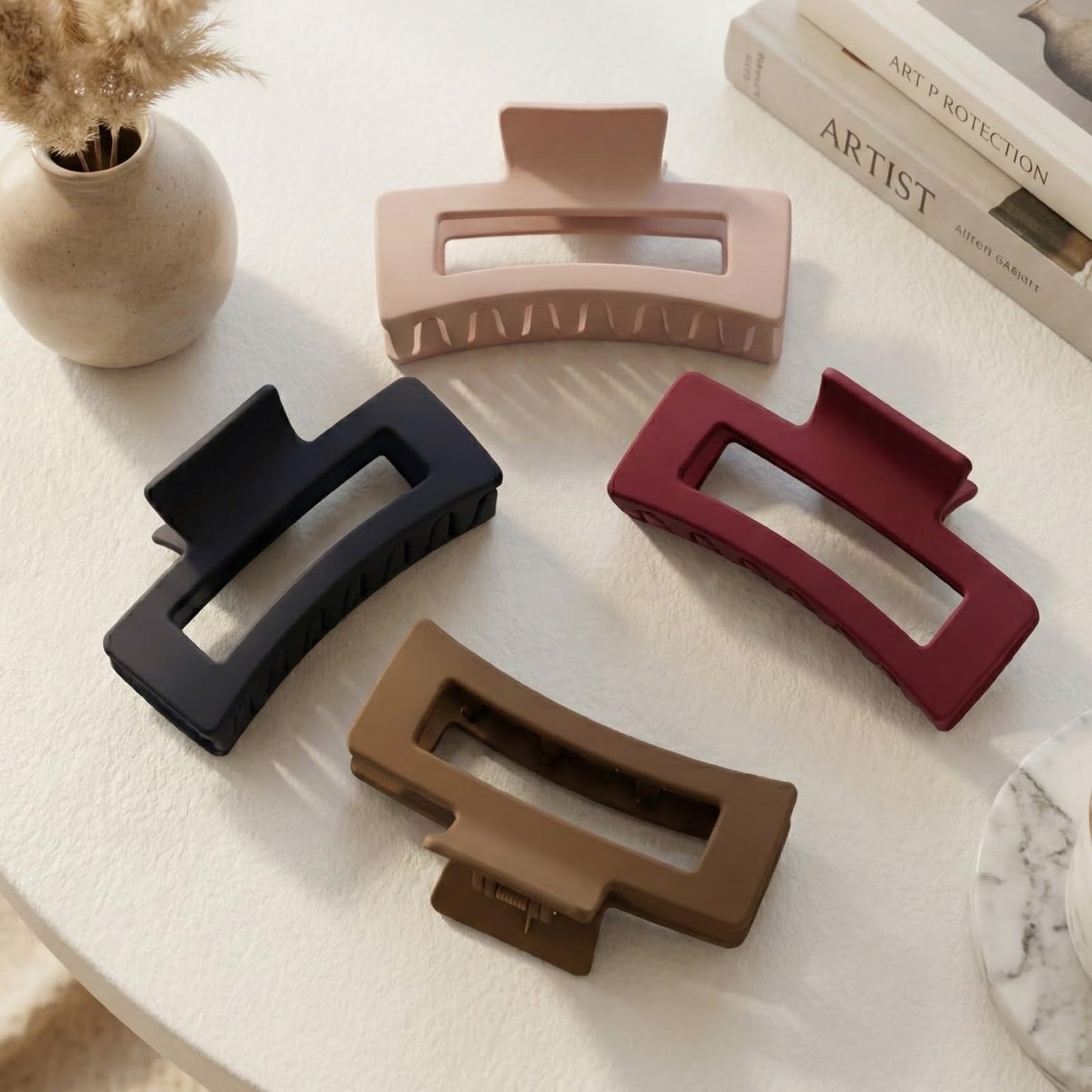 Mtiyoose 4Pcs Large Soft Matte Skin-Feel Claw Clips,4.1" Non-Slip Strong Hold,No Hard Plastic,Durable Unbreakable,Comfy Clip for Thin/Thick/Curly Hair,Lightweight All-Day Strong Hold Jaw Clip