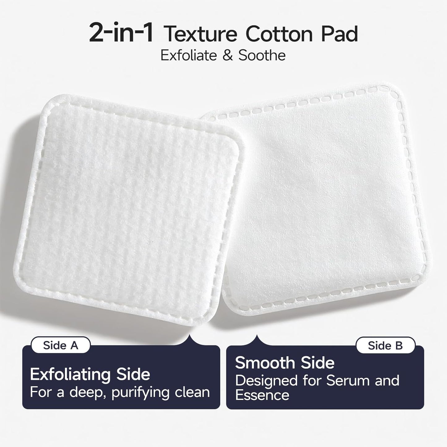 Triple-Layer Cotton Facial Pads - Textured Exfoliating & Ultra-Soft | Lint-Free, Gentle for All Skin Types - 1 Pack