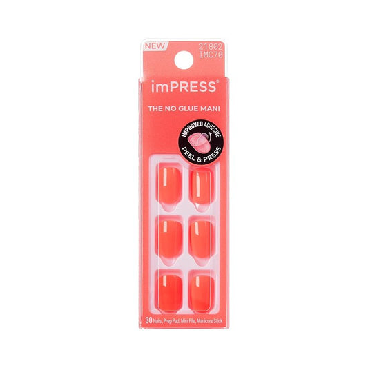 Impress No Glue Press On Nails - Happier Vibes Orange Squoval | Short Size, 30 Nails & Accessories Included
