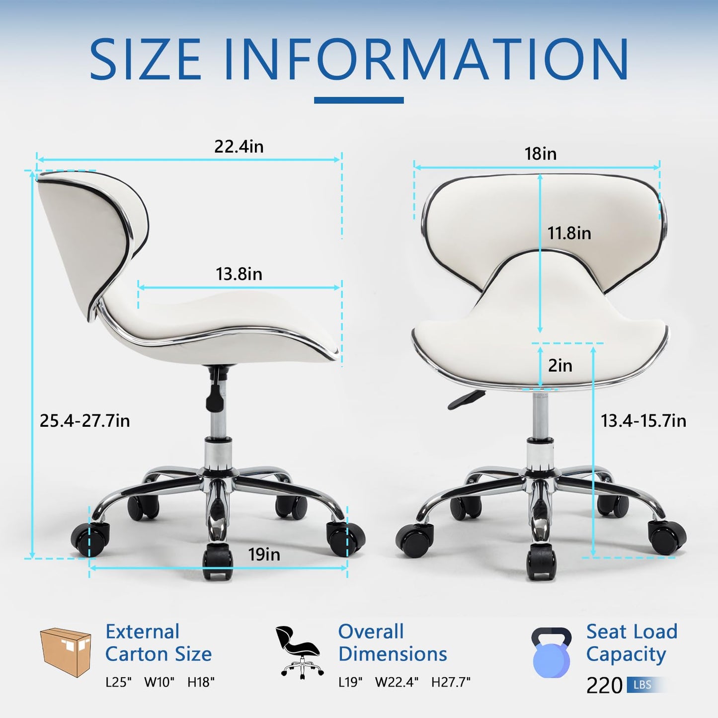 Lessmore White Pedicure Chair for Nail Tech Pedicure- Swivel & Adjustable Nail tech Chair for Salon Professionals, Low Back Pedicure Stool with Smooth Rotation (1,Creamy White)
