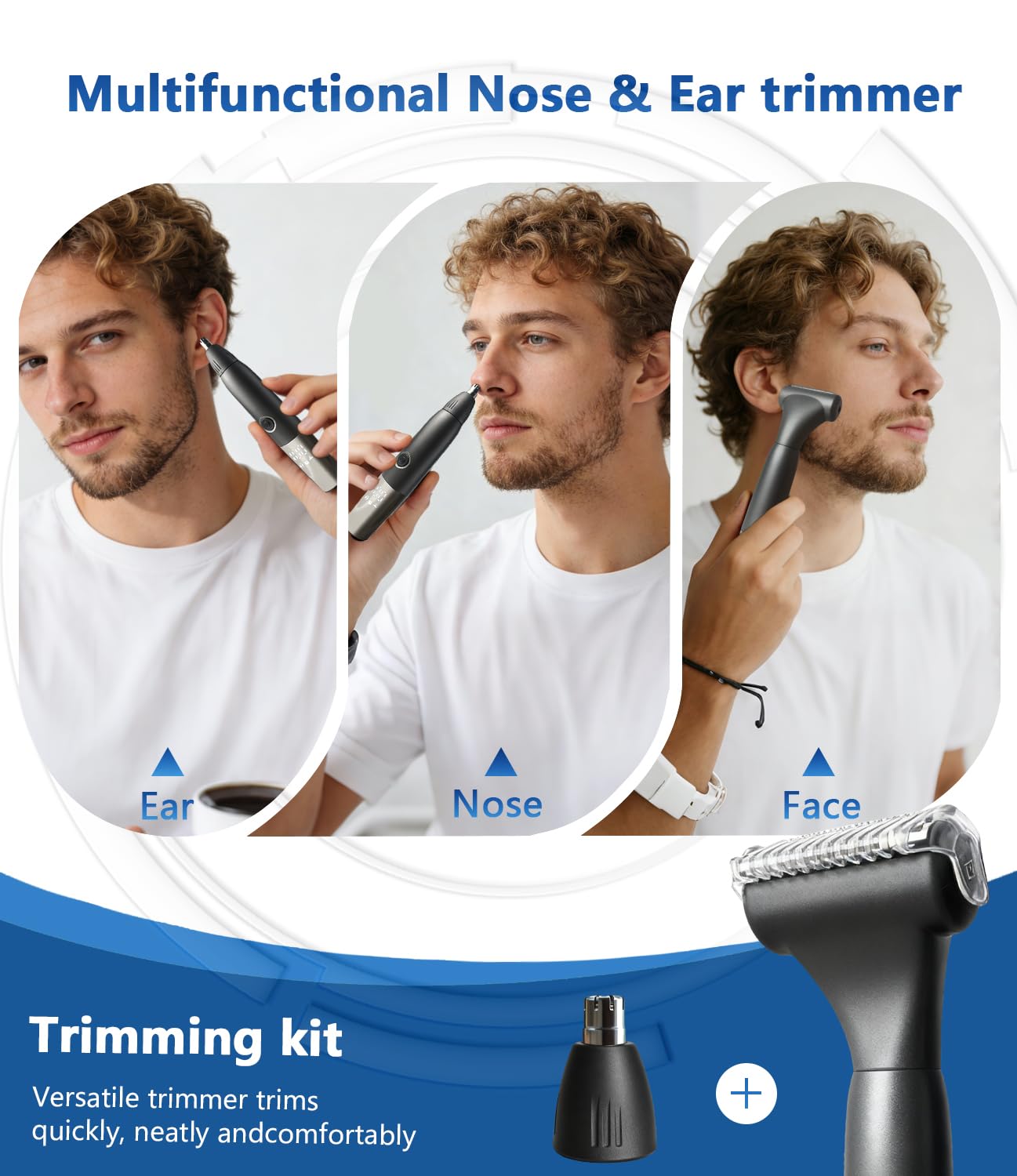 FREIOWEEI 2026 NEW Nose Hair Trimmer for Men, USB-C Rechargeable Ear and Nose Trimmer with LED Display, 2-in-1 Facial Detail Trimmer Attachment, Waterproof Dual-Edge Blades, Travel Lock, Black