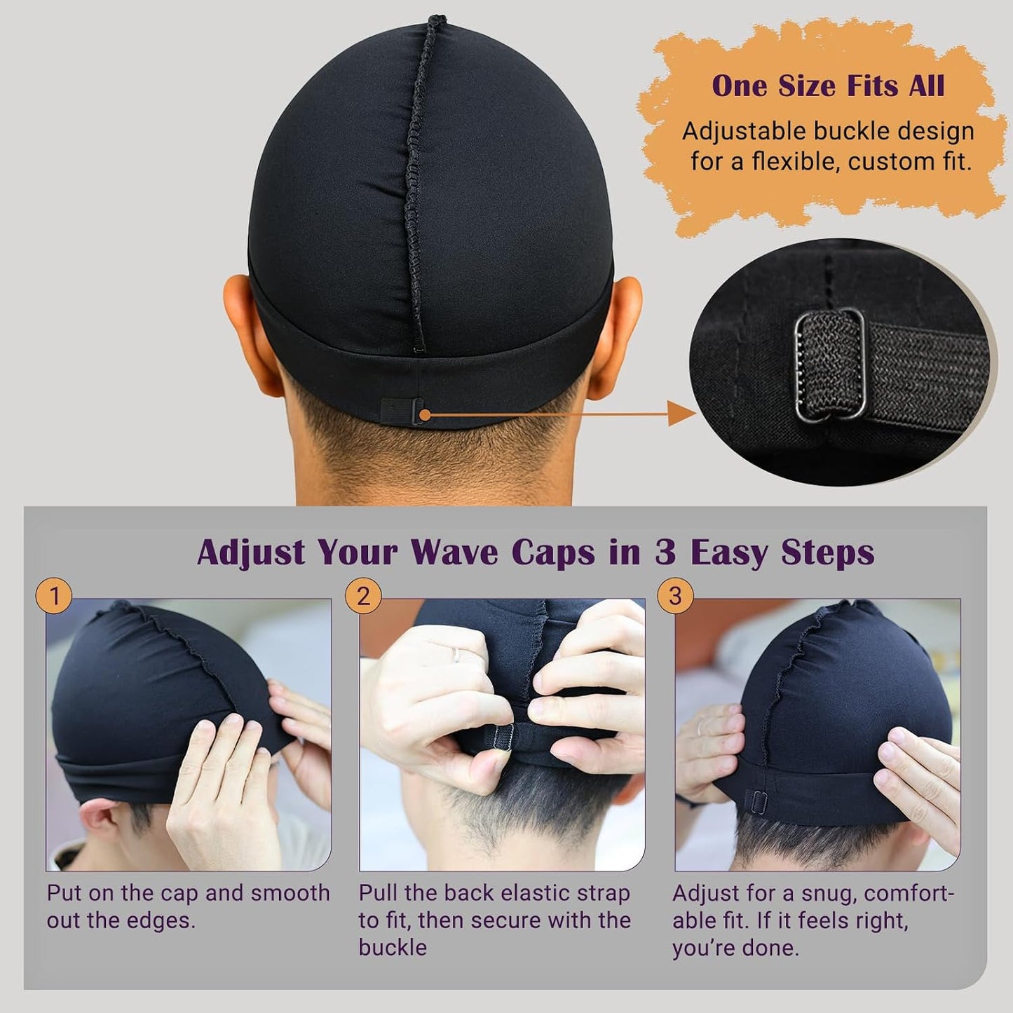 Adjustable Wave Caps for Men - Premium Elastic Stocking Cap for 360, 540, 720 Waves | Comfortable Fit