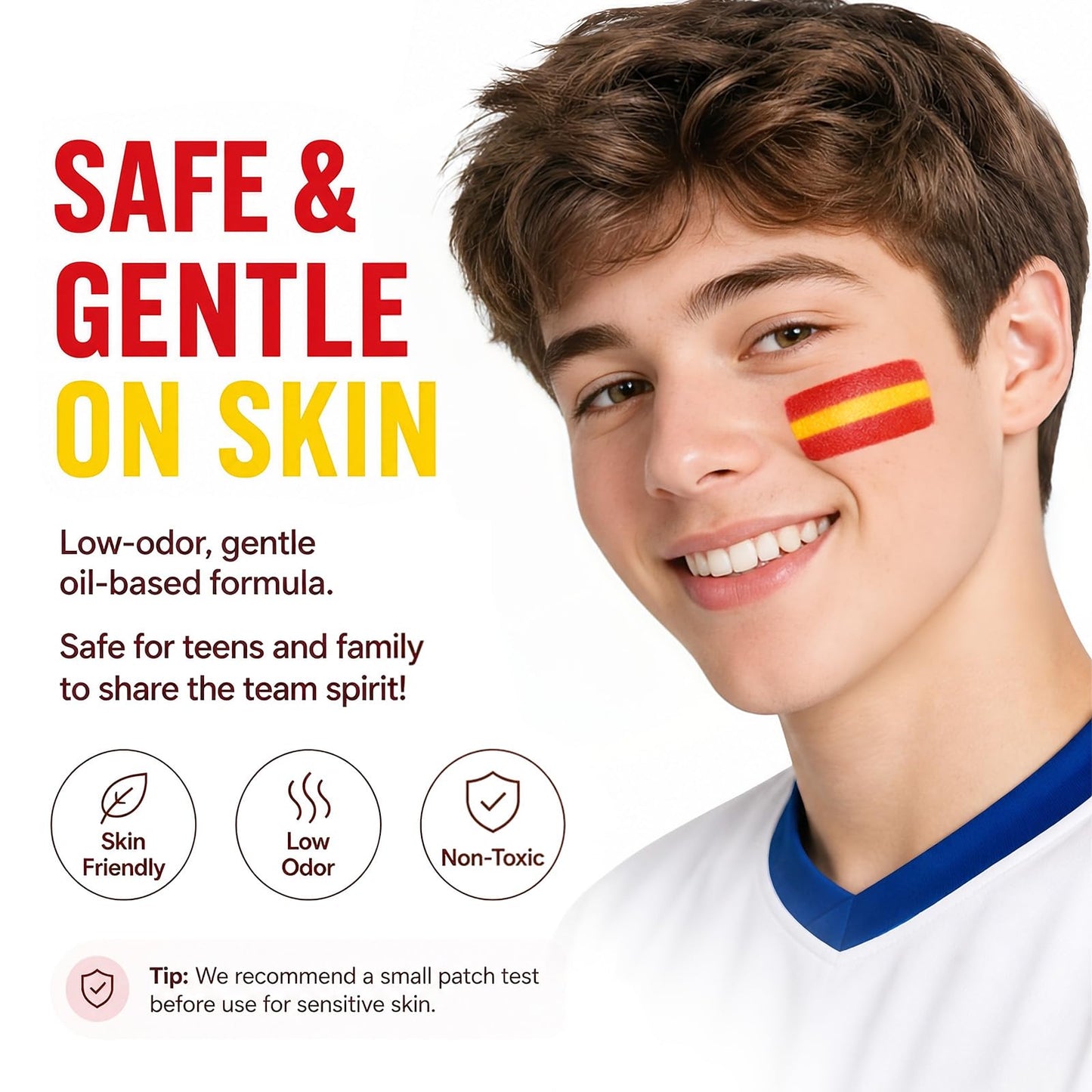Red Yellow Red Face & Body Paint Stick, Sports Eye Black-Style Makeup Stick, Soccer Fan Makeup, Waterproof Sweatproof Cream Paint for Football Baseball Fans, Fiesta Party Flag Color Makeup
