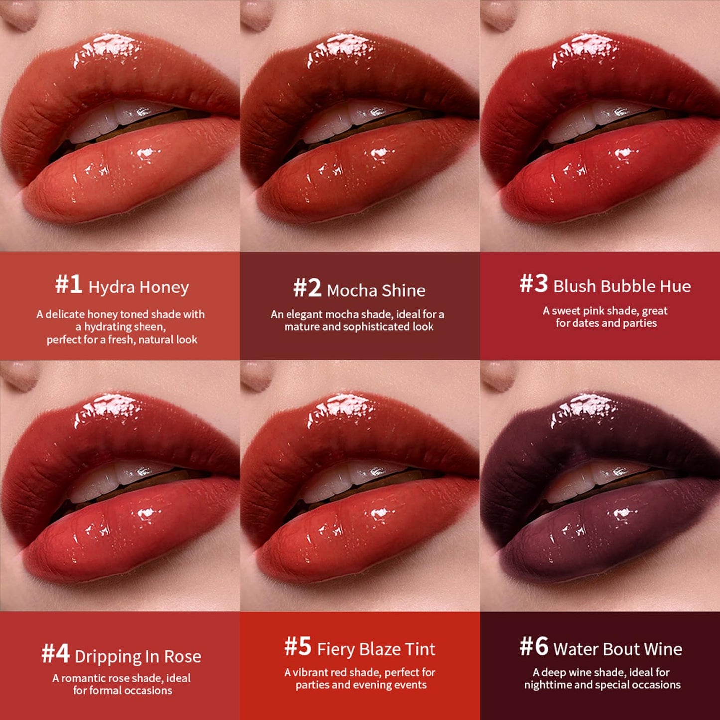 LIP VB Hydrating Gloss Stain – Lip Tint Gloss with 12HR Hydration Long-Lasting Moisture & Shine, Smooth Lip Stain with Glossy Finish, Non-Sticky, Rich Color for All Skin Tones (#5 FIERY BLAZE TINT, 1)
