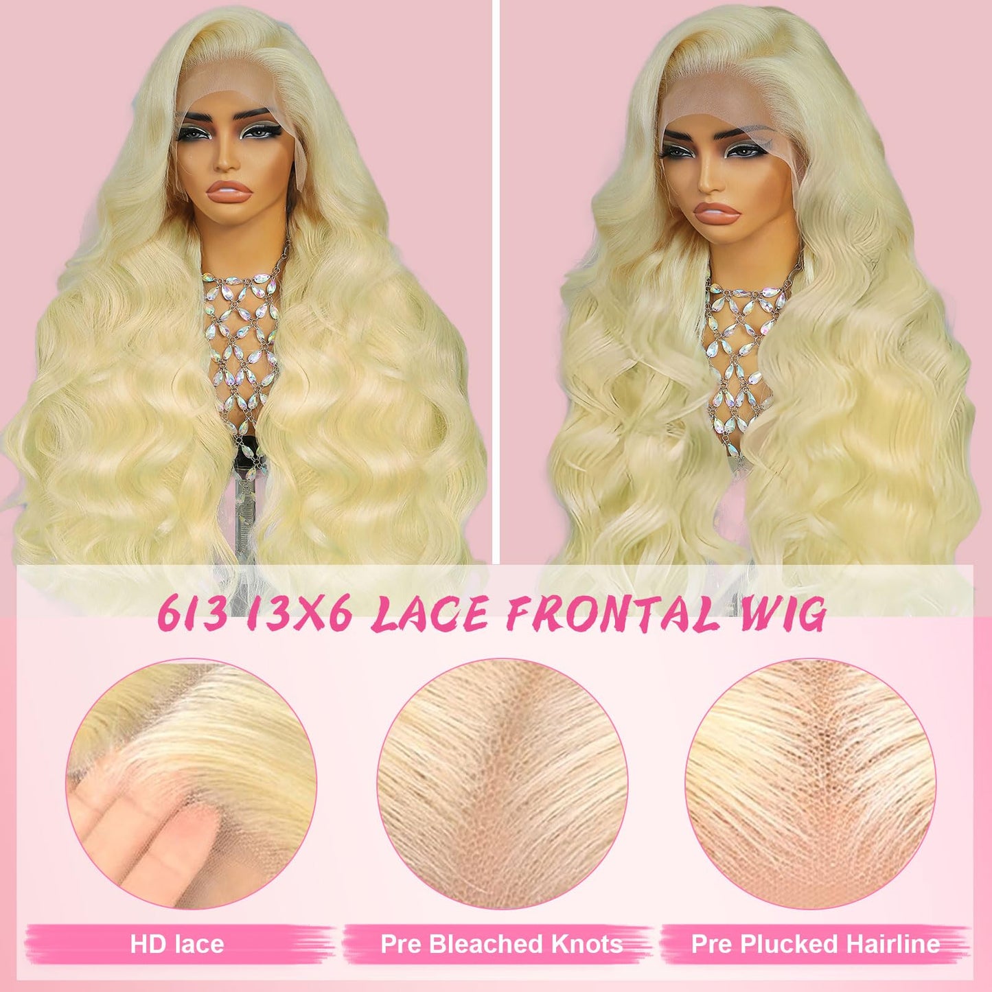 32 Inch 613 Lace Front Wig Human Hair 200 Density Blonde Wig Human Hair 13X6 Body Wave HD Lace Front Wigs Human Hair Pre Plucked 10A Blonde 613 HD Transparent Lace Frontal Glueless Wigs For Women