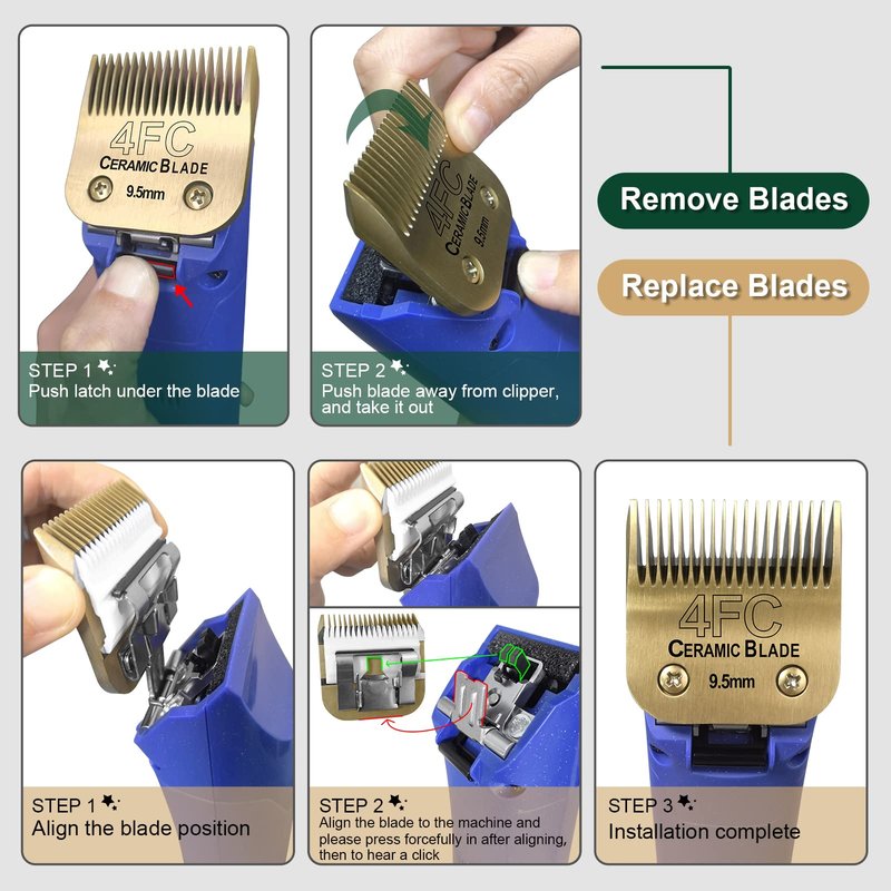 7 Pack Detachable Pet Dog Grooming Clipper Ceramic Blades Set,Compatible with Andis,Oster A5,Wahl KM10 Series Clippers,Gold (10+30+40+7FC+5FC+4FC+3FC)