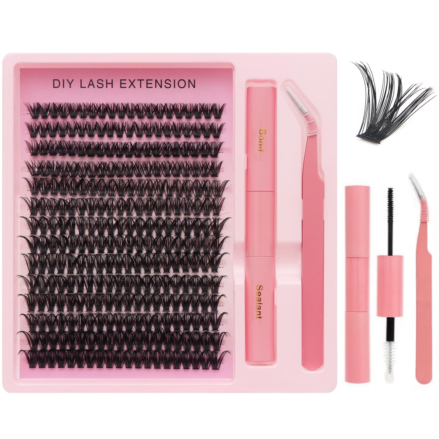 DIY Lash Extension Kit, 280PCS 60D Individual Cluster Lashes, Mixed Length 9–15mm, Bond and Seal with Applicator, At Home Lash Extensions for Natural Full Volume Look