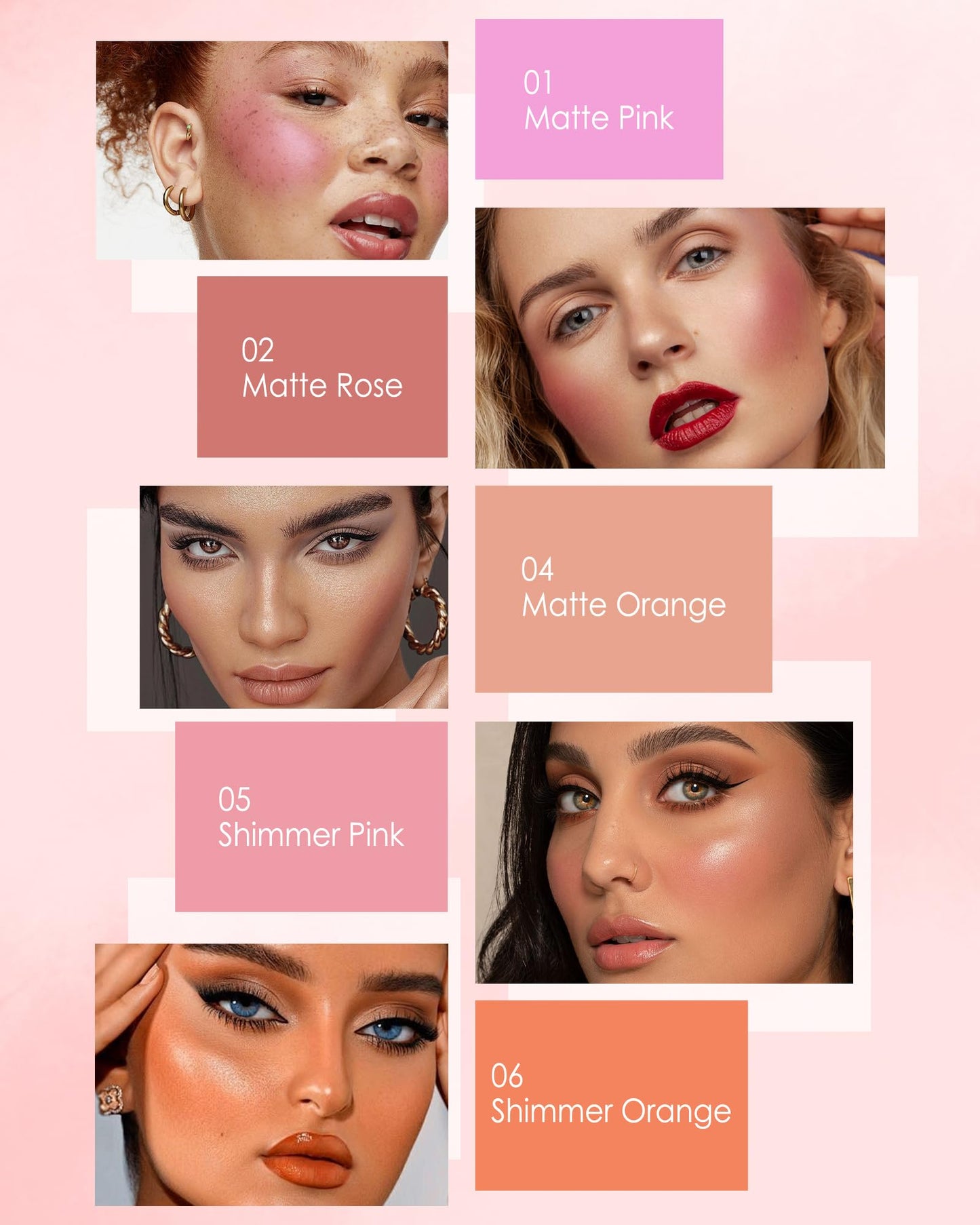 Blush Powder for Cheeks,Gradual Shimmer Pink Blusher Palette with Brush,Lightweight Buildable Color Blush Hightlighter Powder,Longlasting Waterproof Facial Makeup,Women's Day Gift for Women Girl-05#