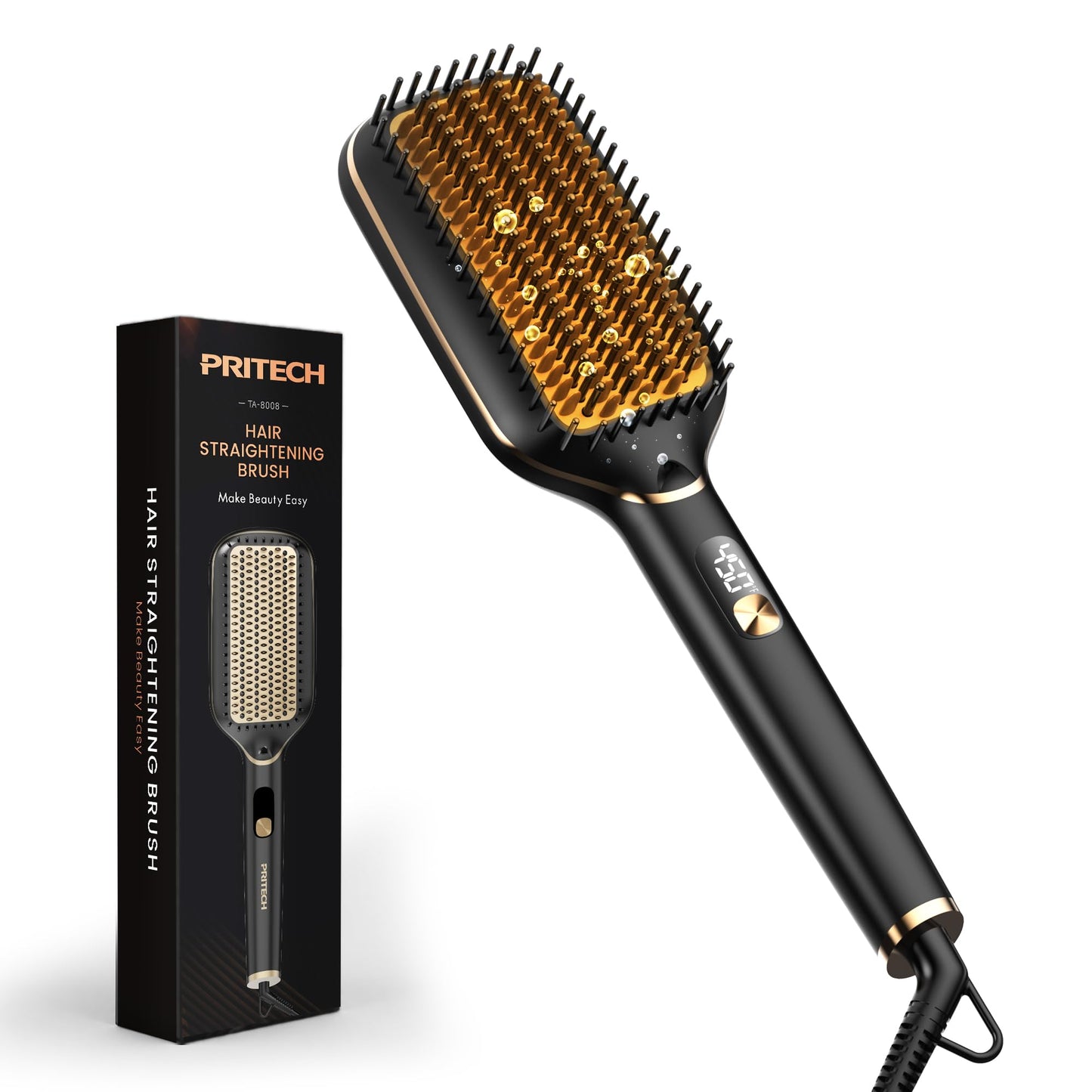 PRITECH Ionic Hair Straightener Brush, 20s Fast Heating 5 Temps Hot Comb