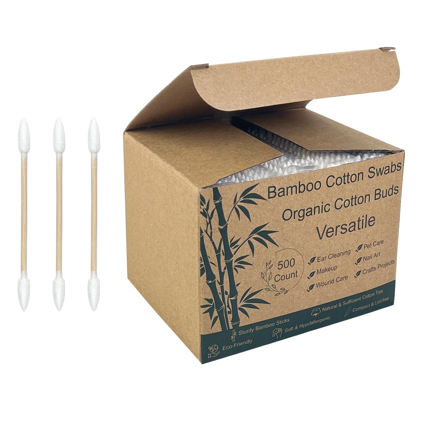 Garrelett 500 Count Pointed Cotton Swabs, Pointy Tip Precision Cotton Swabs with Sturdy Bamboo Handles, Soft Lint-Free Tips for Makeup Touch-Ups, Nails, Piercing Aftercare and Beauty Detailing