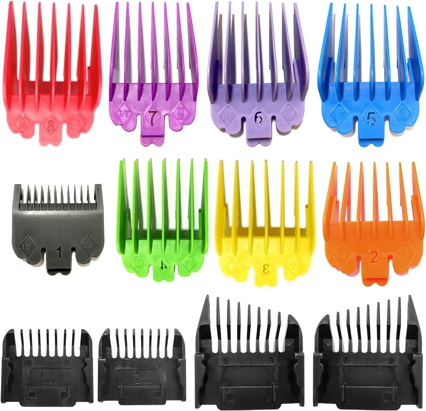 2025 New 12 Pack Clipper Guards Set for Limural K11S/ Novah HCL-001/ Surker K7S/K9C/K9S - 1/24" to 1", Multiple Colors