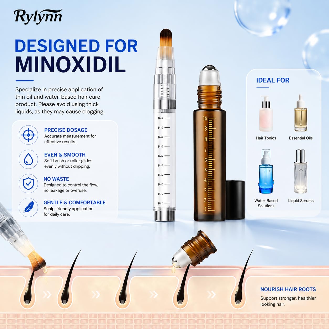 Minoxidil Applicator Brush Set - 7 in 1 Portable Kit for Hairline, Eyebrow & Beard Growth | Scalp Comb & Essential Oil Applicator