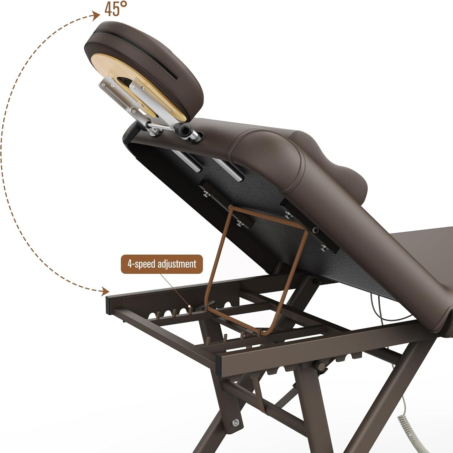 Adjustable Massage Table - Manual Height & Backrest Control, Face Pillow & Headrest | Brown Spa Treatment Bed
