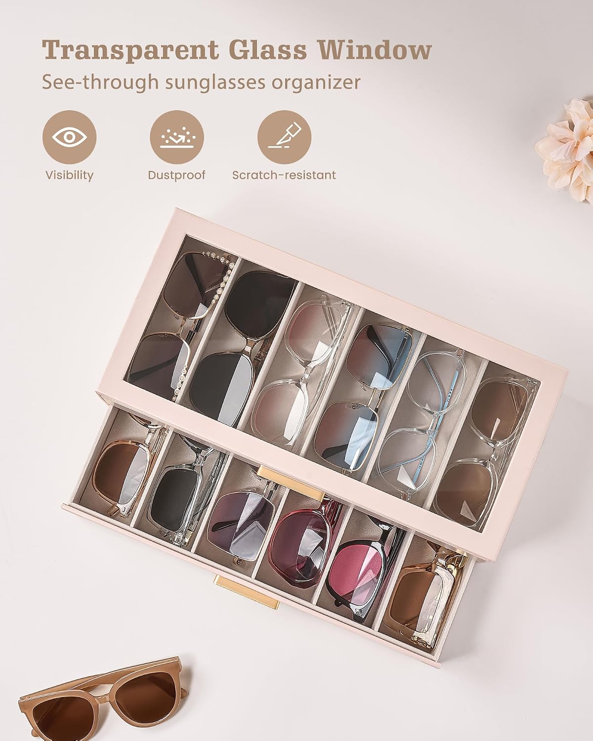 Sunglasses Storage Box for Women - Clear Top Eyewear Organizer | Stylish Display Case
