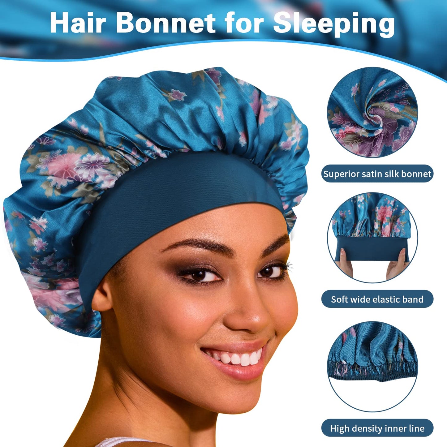 ROYBENS Satin Bonnet for Sleeping, Sleep Bonnets for Women for Curly Hair
