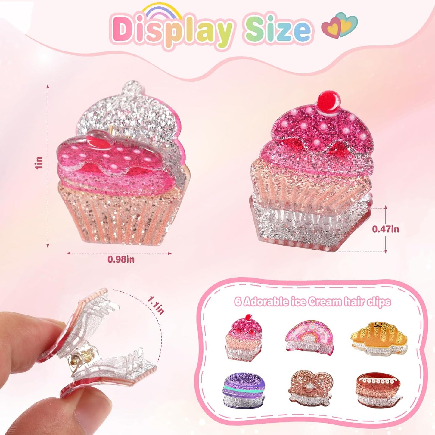Baby Girls Hair Clips - 6 Pack Dessert Themed Claw Clip Set | Non-Slip Handmade Accessories for Stylish Toddler Hairstyles