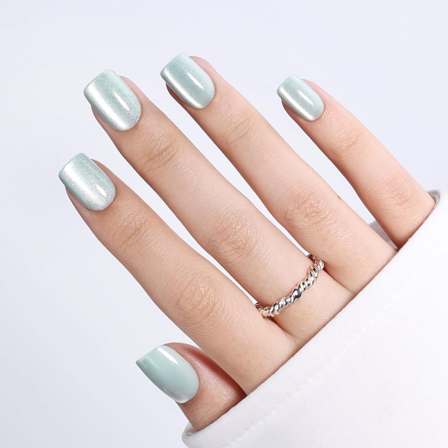 Red Cat Eye Press On Nails - Almond Short Reusable Fake Nails | 32pcs in 16 Sizes, Garnet Color