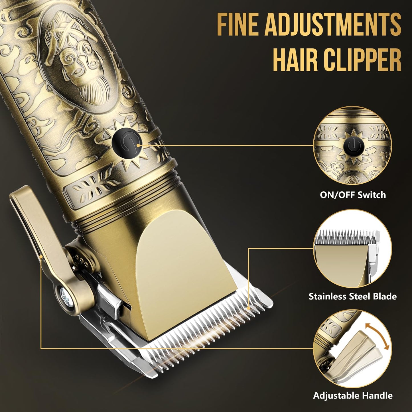 Bomxin Professional Hair Clippers for Men,Cordless Barber Clippers and Trimmers Set,Beard Trimmer for Men，Electric Razor Foil Shavers for Ear, Face, Nose, Barber Kit with LCD Display (Bronze)