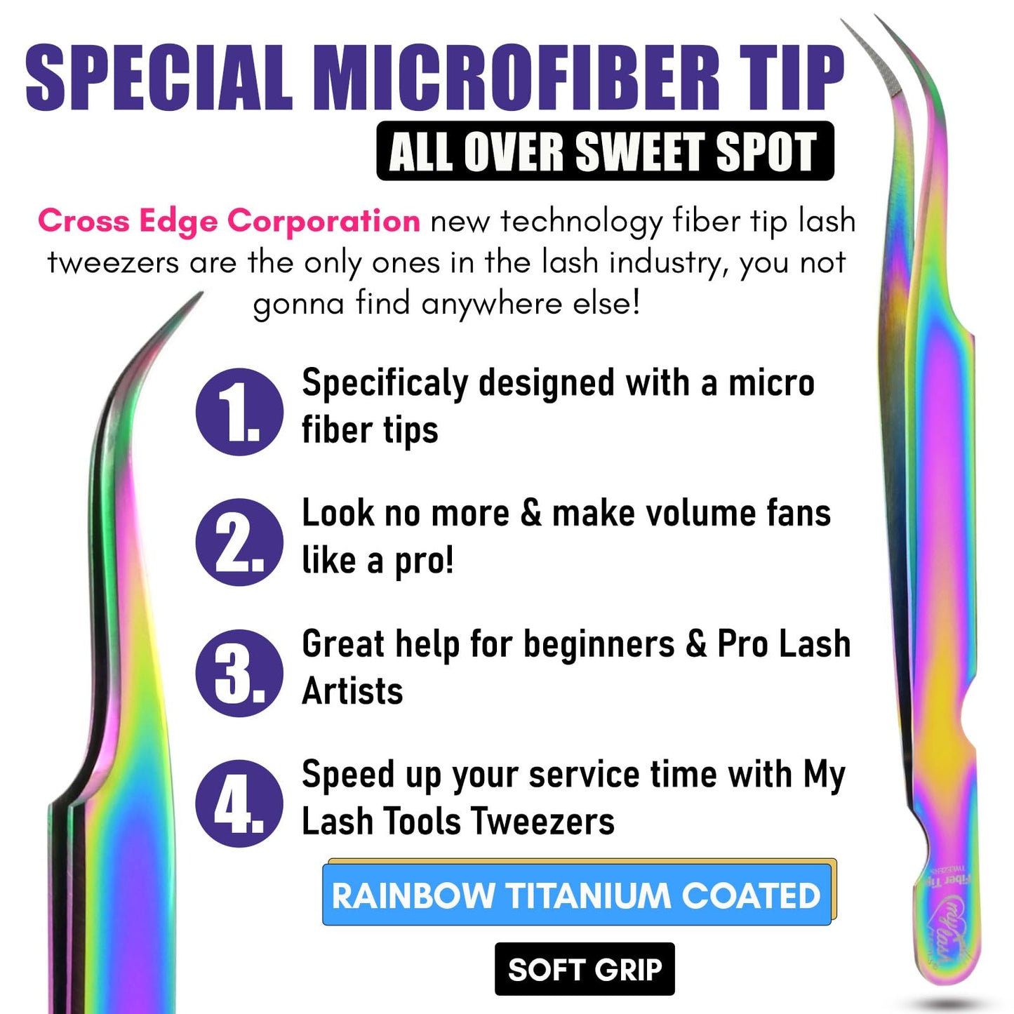 My Lash Tools Lash Tweezers For Eyelash Extensions Precision Fiber Tip Tweezers For Lash Extensions Mega Volume Lash Tweezer | Professional Stainless Steel Lashing Tweezers (Dot Grip Rainbow)