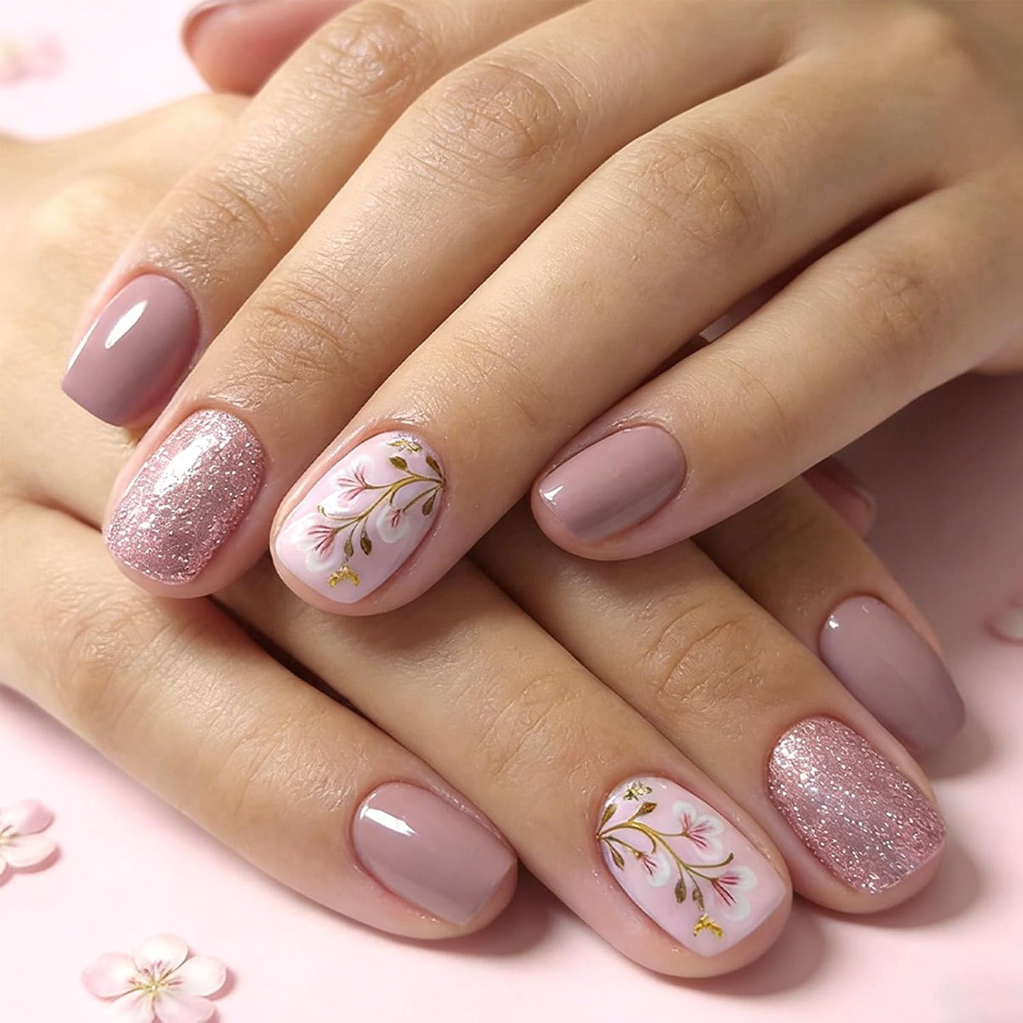 Acrylic Press-On Nails - Cute Purple Flower Bud Design | 24 Pcs Glossy Full Cover Artificial Nails for Women